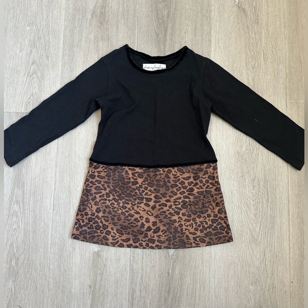 Chasing Fireflies Black and Leopard Print Dress size 2t